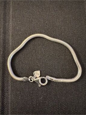 Polished Silver Snake Chain Bracelet with Heart Accent